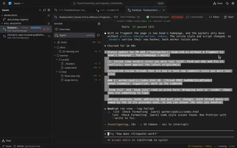 Send CI failures and review feedback to agents