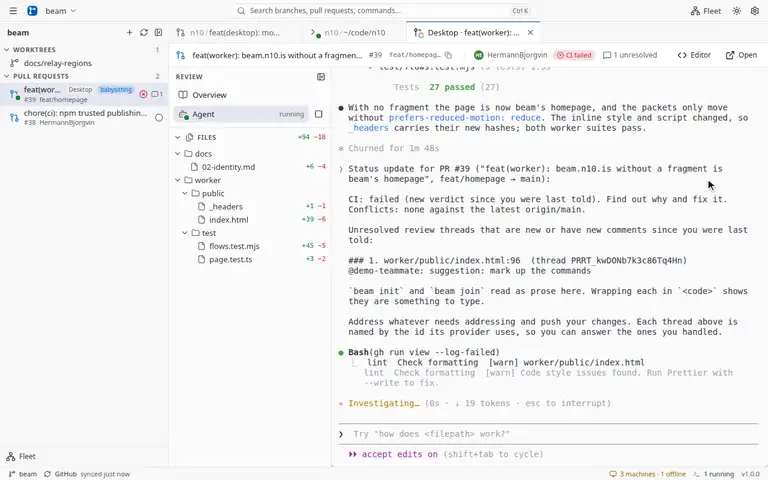 Send CI failures and review feedback to agents